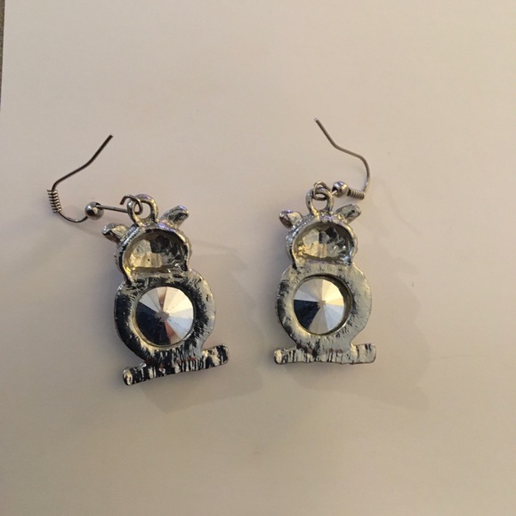 Owl sliver earrings with clear stone - Picture 3 of 6